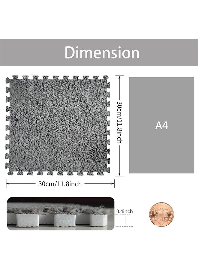 6 Pcs Plush Foam Floor Mat Square Interlocking Carpet Tiles with Border Fluffy Play Mat Floor Tiles Fluffy Area Rugs Square Soft Climbing Area Rugs DIY Floor Crawling Mat Tiles for Home Playroom Decor (Grey) - Image 2